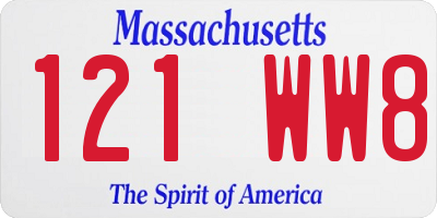 MA license plate 121WW8