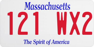 MA license plate 121WX2