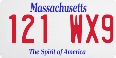 MA license plate 121WX9