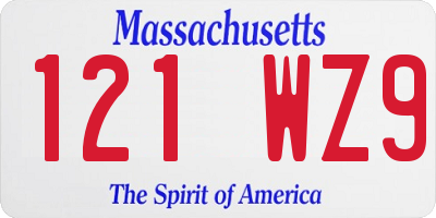 MA license plate 121WZ9