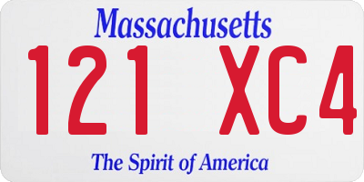 MA license plate 121XC4