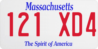 MA license plate 121XD4