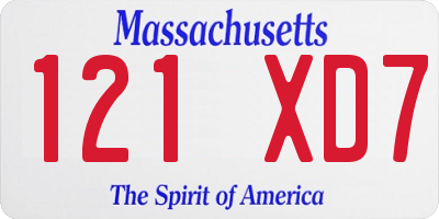 MA license plate 121XD7