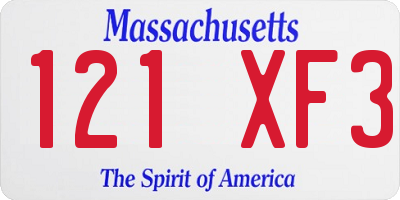 MA license plate 121XF3