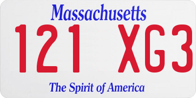 MA license plate 121XG3