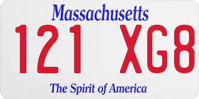 MA license plate 121XG8