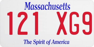 MA license plate 121XG9