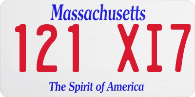 MA license plate 121XI7