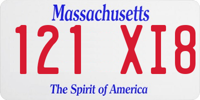 MA license plate 121XI8
