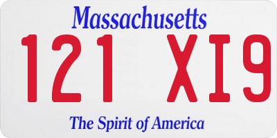 MA license plate 121XI9