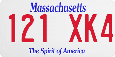 MA license plate 121XK4