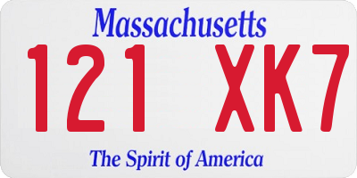 MA license plate 121XK7