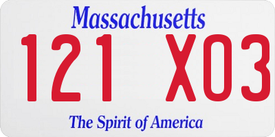 MA license plate 121XO3