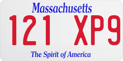 MA license plate 121XP9