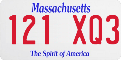 MA license plate 121XQ3