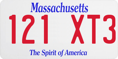 MA license plate 121XT3