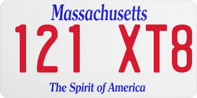 MA license plate 121XT8
