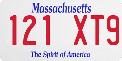 MA license plate 121XT9