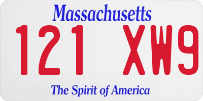 MA license plate 121XW9