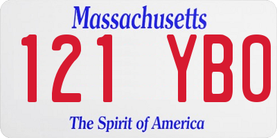 MA license plate 121YB0