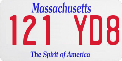 MA license plate 121YD8