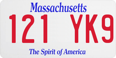MA license plate 121YK9