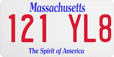 MA license plate 121YL8