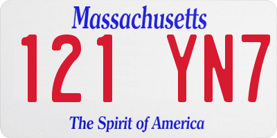 MA license plate 121YN7