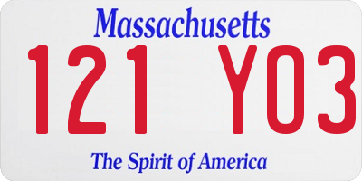 MA license plate 121YO3