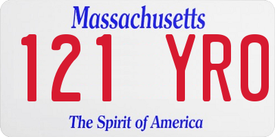 MA license plate 121YR0
