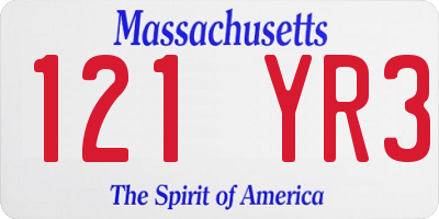 MA license plate 121YR3
