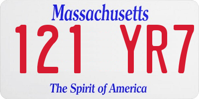 MA license plate 121YR7