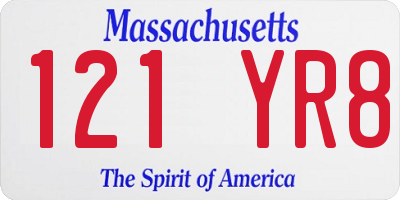 MA license plate 121YR8