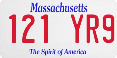 MA license plate 121YR9