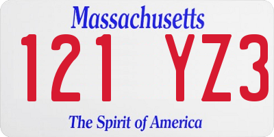 MA license plate 121YZ3