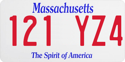 MA license plate 121YZ4