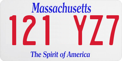 MA license plate 121YZ7