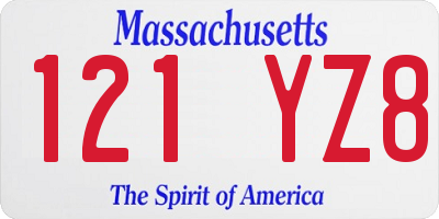 MA license plate 121YZ8