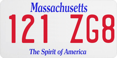 MA license plate 121ZG8