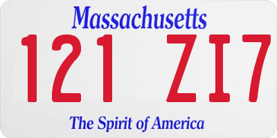MA license plate 121ZI7