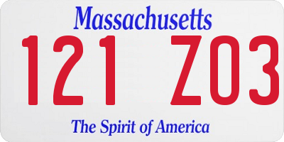 MA license plate 121ZO3