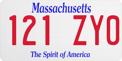 MA license plate 121ZY0