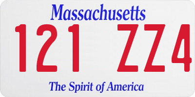 MA license plate 121ZZ4
