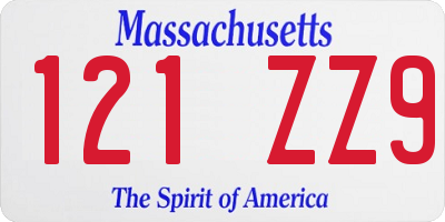 MA license plate 121ZZ9