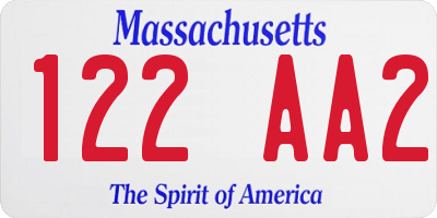 MA license plate 122AA2