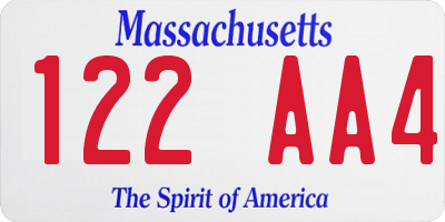 MA license plate 122AA4