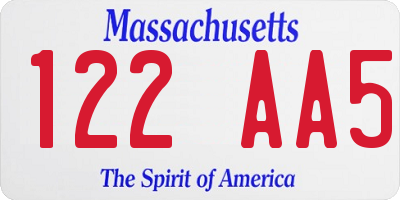 MA license plate 122AA5