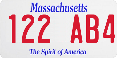 MA license plate 122AB4