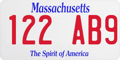 MA license plate 122AB9