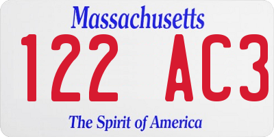 MA license plate 122AC3
